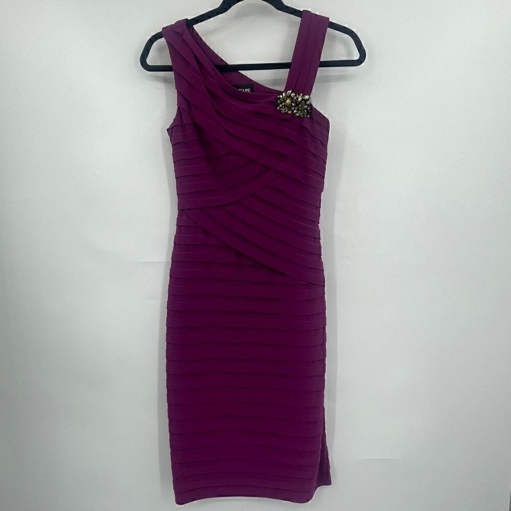Xscape Purple Lined Sleeveless Layered Stretch Cocktail Mini Dress Size 6